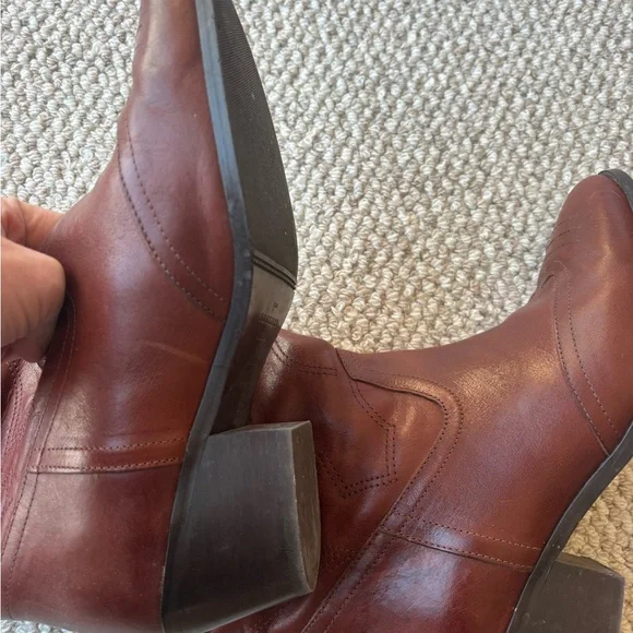 Sezane Mahogany Brown Leather Heeled Western Boots - Picture 3 of 8